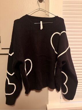 Dreamers Black Sweater with White Heart Details